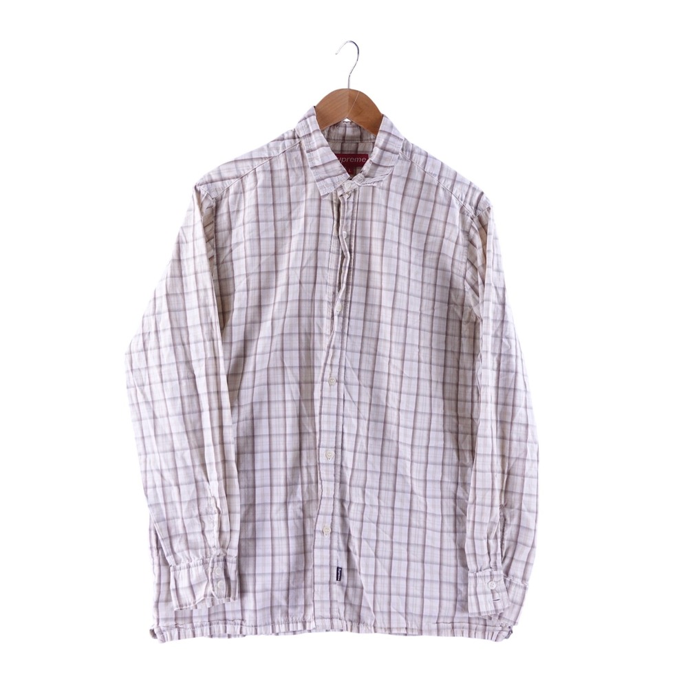 Supreme Mens Large Plaid Western Yoke Button Down Shirt Tan Brown